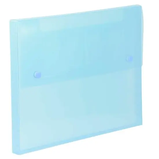 JAM Paper 9.5" x 12.5" Plastic Portfolio with Two Button Snap Closure Blue Translucent {7}