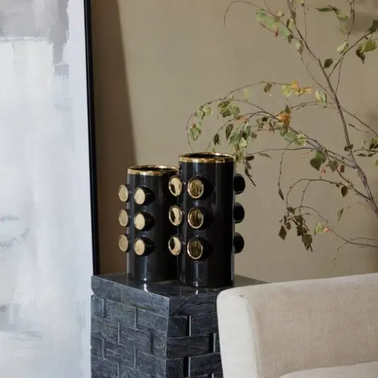Black Ceramic Contemporary Vase, Set of 2 {7}