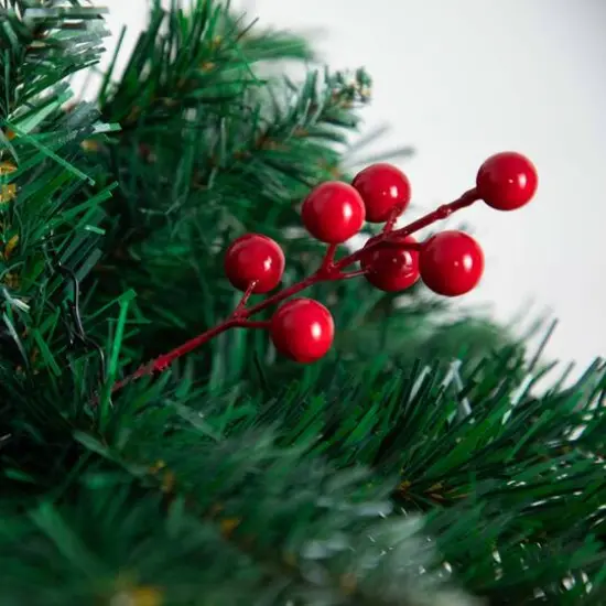 16" Artificial Pine & Berry Warm White LED Pre-Lit Hanging Basket {5}