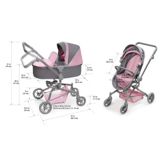 Badger Basket Gray & Pink Daydream Multi-Function Single Doll Pram & Stroller {11}