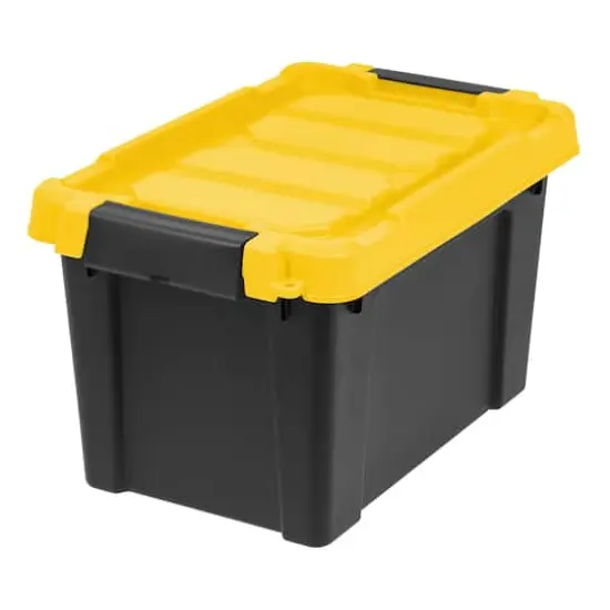 IRIS&reg; 21.9qt. Black Store-It-All Utility Totes with Yellow Buckle Lids, 4ct. {9}
