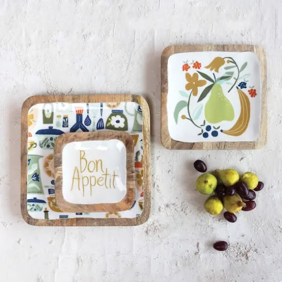 Hello Honey&reg; Bon Apetit Enameled Mango Wood Tray Set {3}