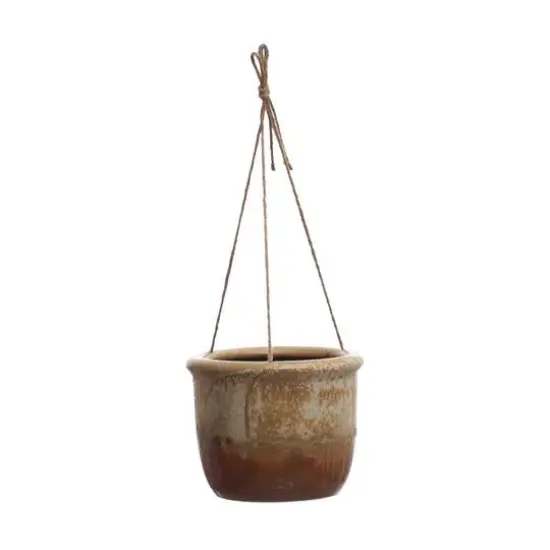 Hello Honey&reg; 7.75" Brown Round Hanging Stoneware Planter {1}