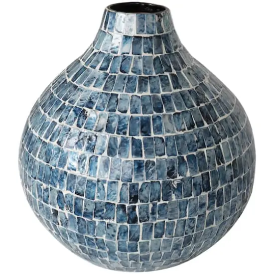 14" Blue Mother of Pearl Handmade Mosaic Inspired Vase {5}