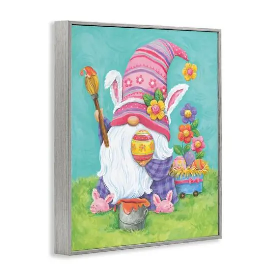 Stupell Industries Whimsical Gnome Painting Easter Eggs Festive Flowers Framed Giclee Art Gray {4}