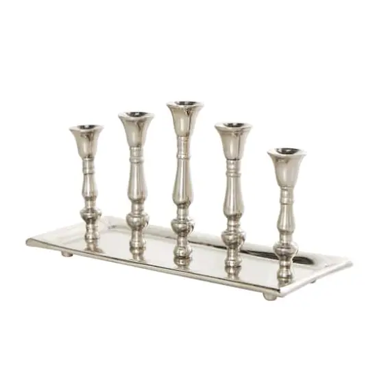 Aluminum 5 Candle Candelabra with Candle Plate Silver {4}