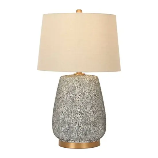 Hello Honey® 26'' Textured Blue Glaze Ceramic Table Lamp with Natural Linen Shade {4}