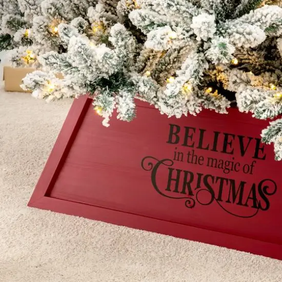 Glitzhome&reg; 32" Red Trapezoid Believe in the Magic Christmas Tree Collar {5}