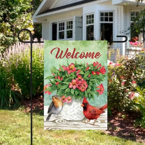 Welcome Cardinal Bird & Spring Bouquet Flag {3}
