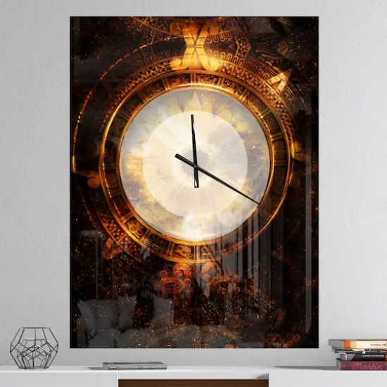 Designart 'Ancient Mayan Calendar Collage Modern Rectangular Wall Clock {3}