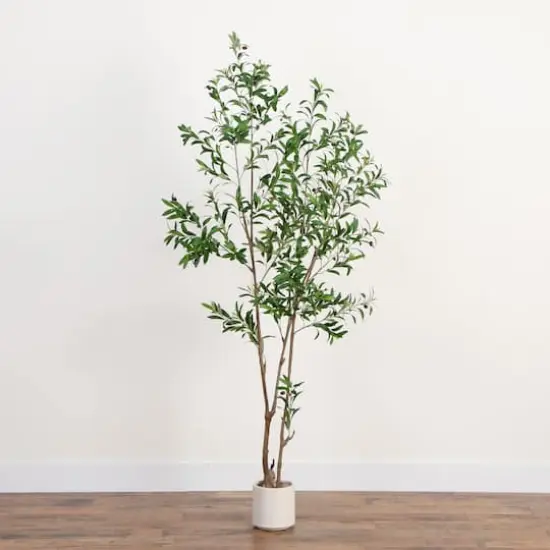 Artificial Minimalist Olive Tree in White Decorative Planter {4}