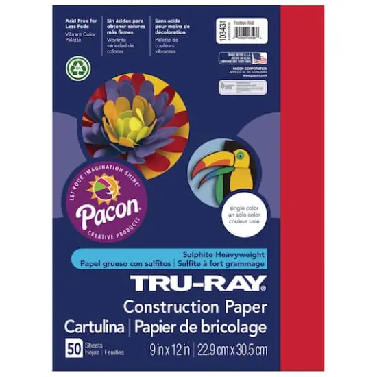 Pacon&reg; Tru-Ray&reg; 9" x 12" Construction Paper, 50 Sheets Festive Red {1}