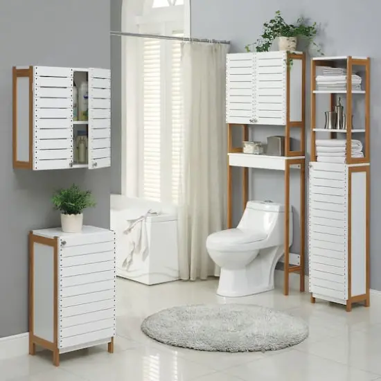 Organize It All 3-Shelf White Bamboo Over the Toilet Cabinet {5}