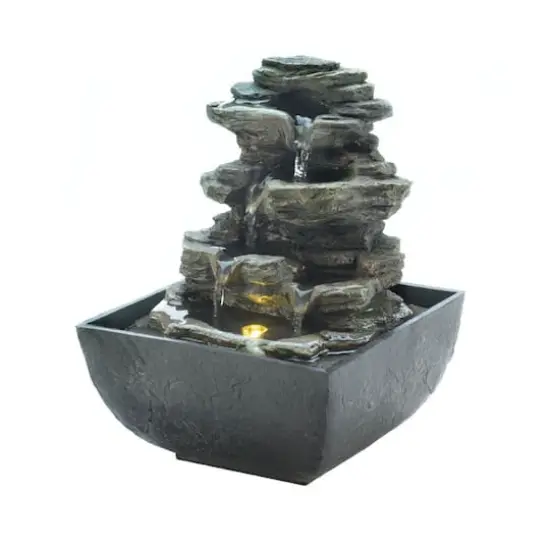 7" Tiered Rock Formation LED Tabletop Fountain {1}