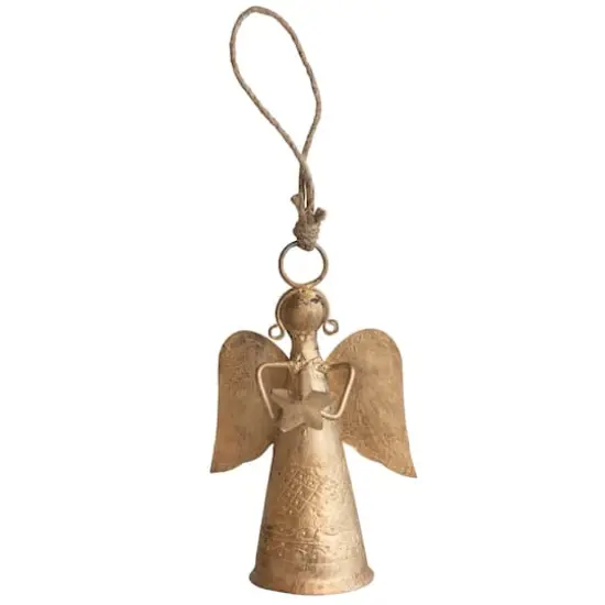 Hello Honey® 7" Antique Brass Finish Metal Angel Bell Ornament {1}