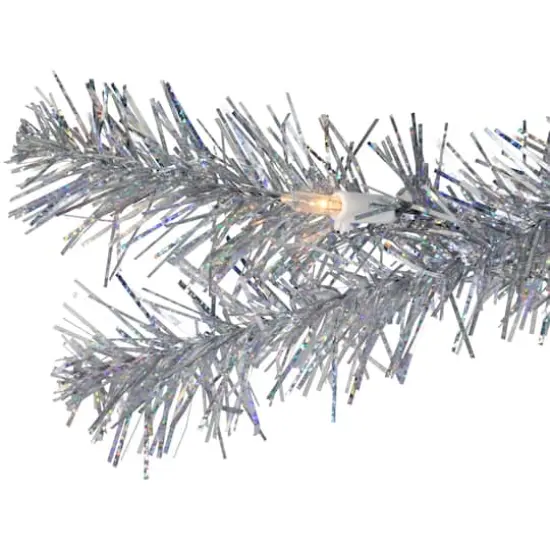 2ft. Pre-Lit Silver Iridescent Tinsel Artificial Christmas Tree, Clear Lights {5}