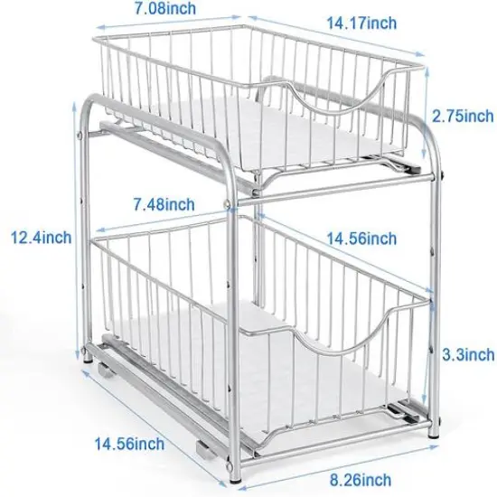 2-Tier Stackable Sliding Basket Cabinet Organizers, 2ct. Silver {3}