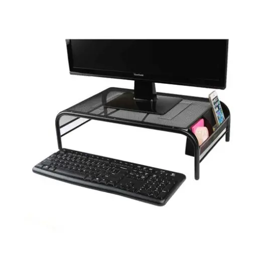 Mind Reader Black Metal Mesh Monitor Stand with Storage Compartments {9}