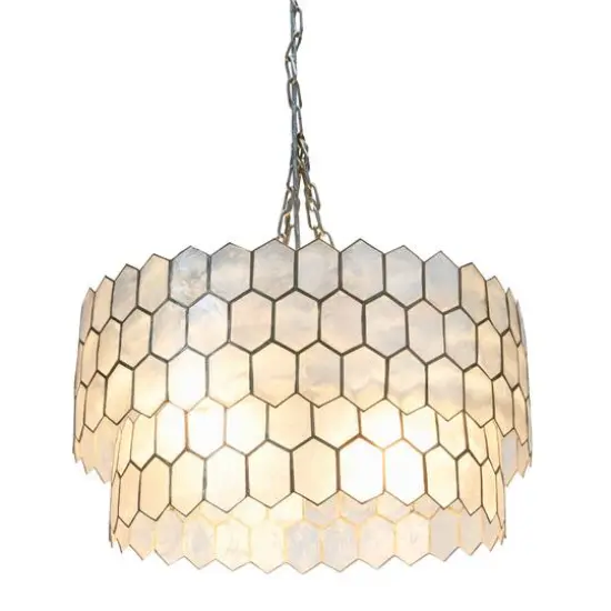 Hello Honey&reg; Capiz 2-Tier Honeycomb Chandelier Matte Silver {15}