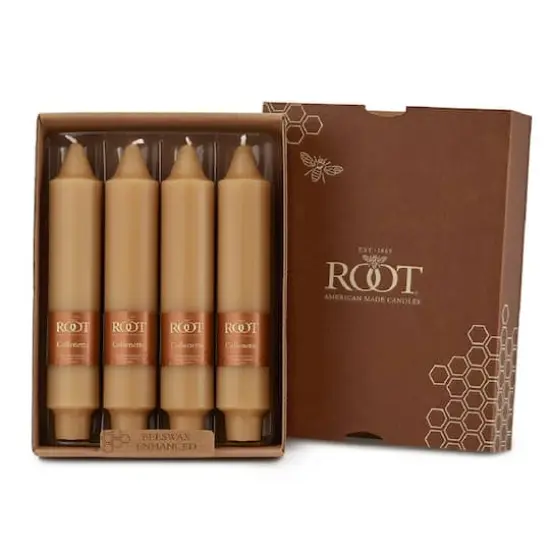 Root Candles 7" Unscented Smooth Collenette Taper Candles, 4ct. Beeswax {1}