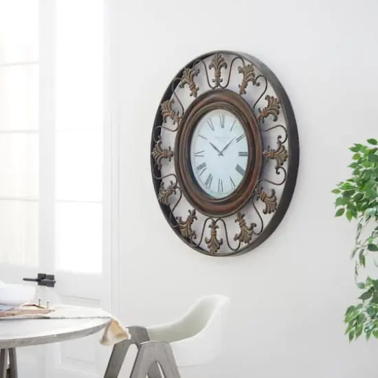 Brown Antique Fleur De Lis Wall Clock {4}