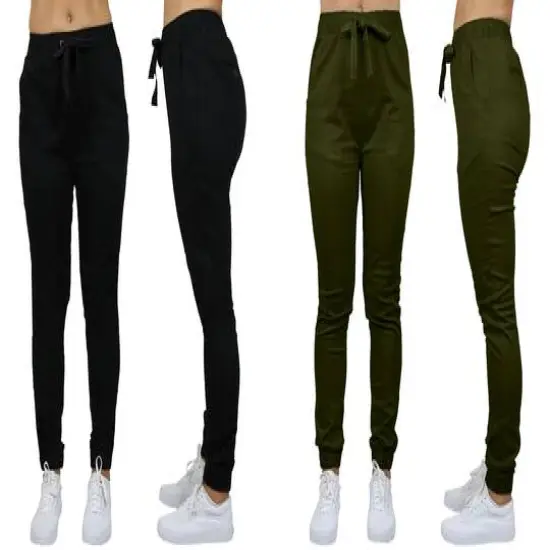 Galaxy By Harvic Loose Fit Stretch Twill Women's Joggers 2 Pack Black/Olive {1}