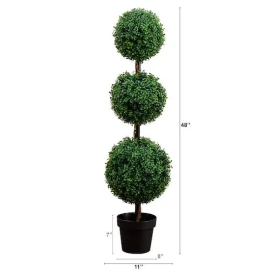 4ft. Potted Artificial Triple Ball Boxwood Topiary Tree {6}