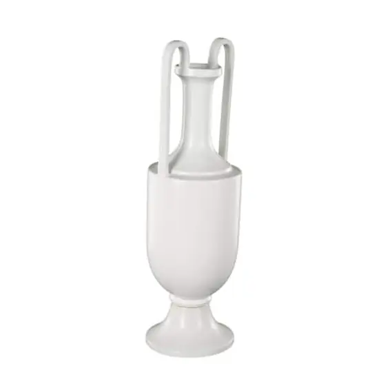 20" White Fluted Urn Shaped Ceramic Vase with Arch Handles {7}
