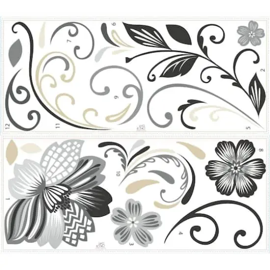 RoomMates Black & White Flower Scroll Peel & Stick Wall Decals {1}