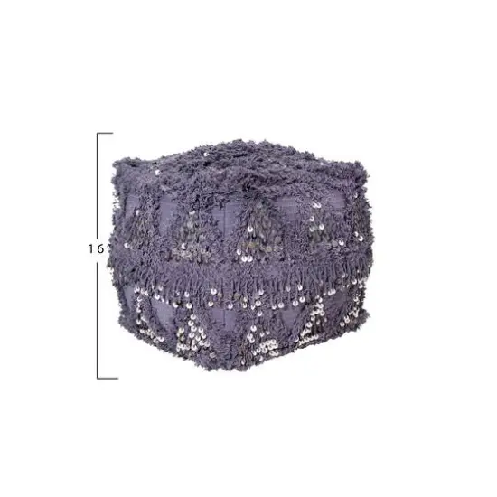 Hello Honey&reg; 16" Square Moroccan Wedding Quilt Pouf with Fringe & Sequins {6}