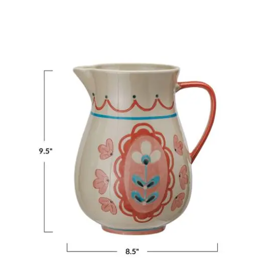Hello Honey&reg; 9.5" Multicolor Floral Stoneware Pitcher with Handle {11}