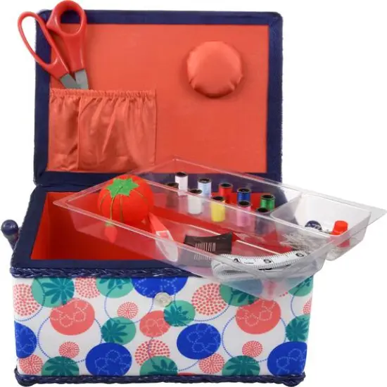 SINGER&reg; Large Florence Floral Print Sewing Basket with Sewing Kit {3}