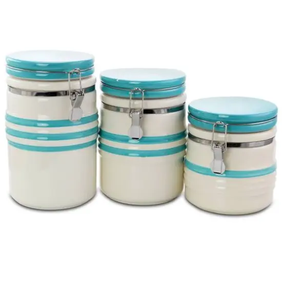Gibson General Store Hollydale 3 Piece Canister Set in White & Teal Band {1}
