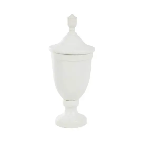 Ceramic Fluted Urn-Shaped Living Room Decorative Jar with Lid White {8}
