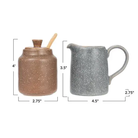 Hello Honey® Gray & Brown Stoneware Creamer & Sugar Pot Set with Bamboo Spoon {7}