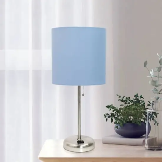 Creekwood Home Oslo 19.5" Power Outlet Table Lamp Brushed Steel Base/Blue Shade {3}