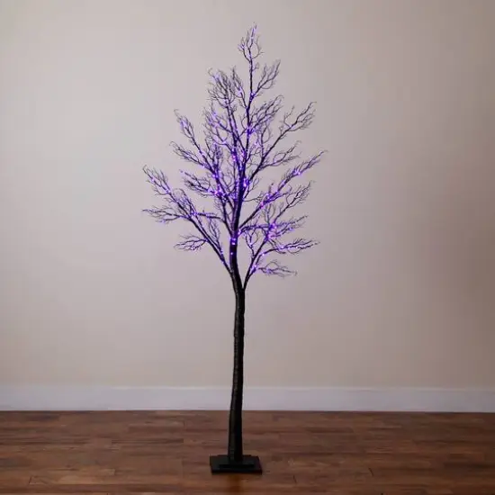 7ft. Pre-Lit Halloween Minimalist Twig Artificial Fall Tree with 400 Orange & Purple LED Lights {10}