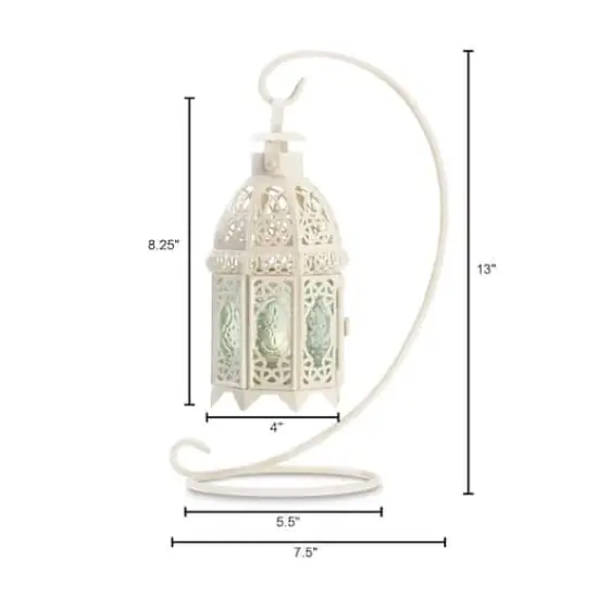 13" White Ornate Candle Lantern with Stand {5}