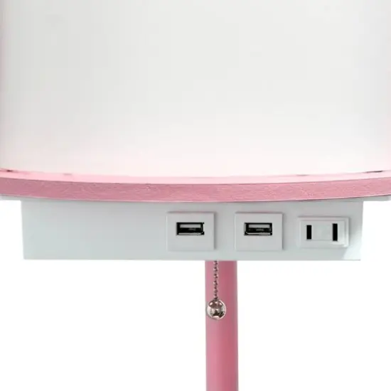 Simple Designs&trade; 62.5" Round Floor Lamp with 2 USB Ports and 1 Outlet Light Pink {13}