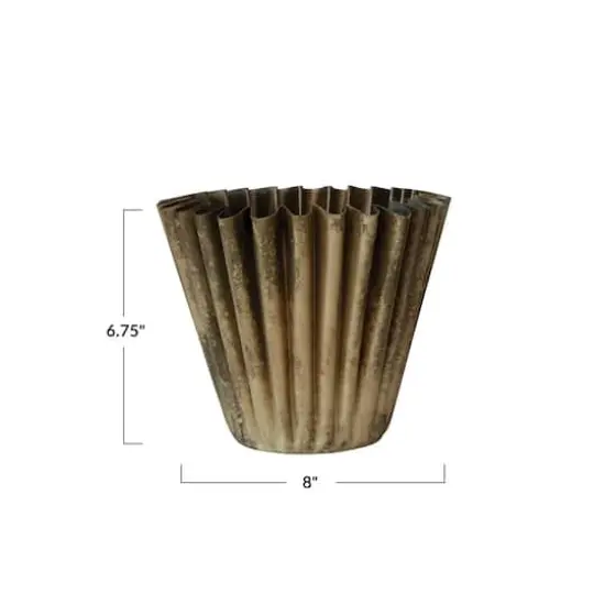 Hello Honey&reg; 8" Antique Brass Finish Pleated Metal Vase {4}