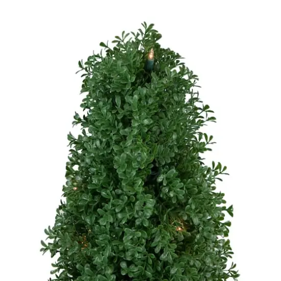 4ft. Pre-Lit Artificial Boxwood Cone Topiary Tree with Round Pot, Clear Lights {3}