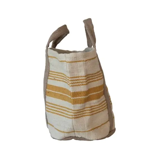 Hello Honey&reg; 24" Cream & Yellow Stripe Jute & Cotton Tote Bag Handles {5}