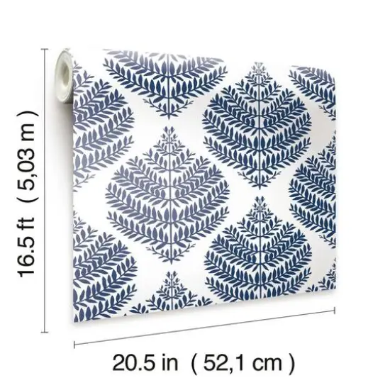 RoomMates Hygge Fern Damask Peel & Stick Wallpaper Blue and White {8}