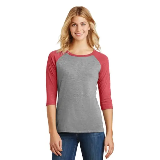 District® Women's Perfect Tri® 3/4-Sleeve Raglan Adult T-Shirt Red Frost/Grey Frost {4}