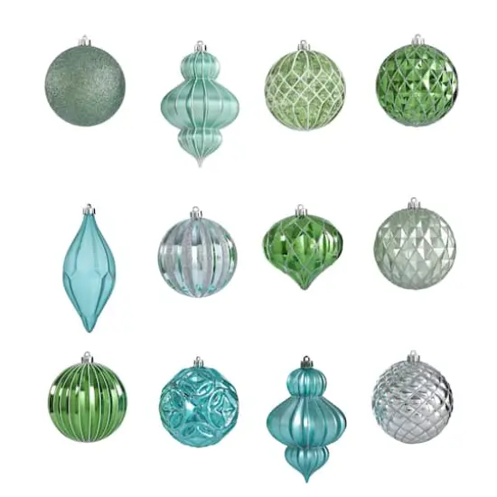 12ct. 4" Green & Silver Shatterproof Luxe Ornament Set {4}