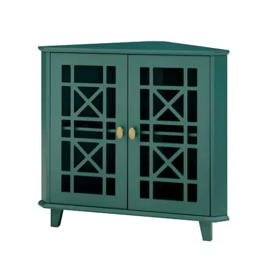 Walker Edison 30" Dark Teal Fretwork Corner Accent Cabinet {1}