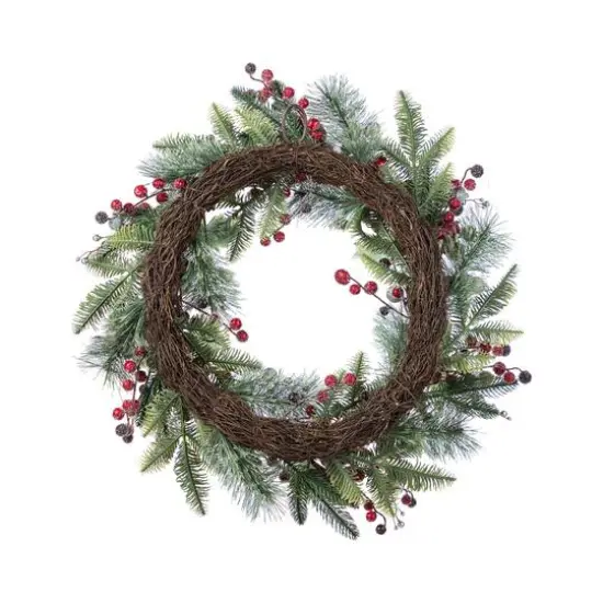 Glitzhome&reg; 24"D Christmas Red Pomegranate Berry & Holy Leaf Wreath {8}