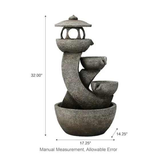 Glitzhome&reg; 32" 4-Tier LED Pagoda Outdoor Fountain {5}