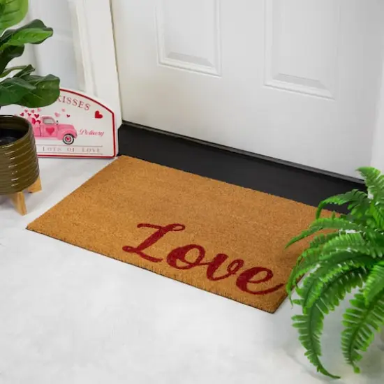 Red & Natural Love Natural Coir Outdoor Doormat {3}