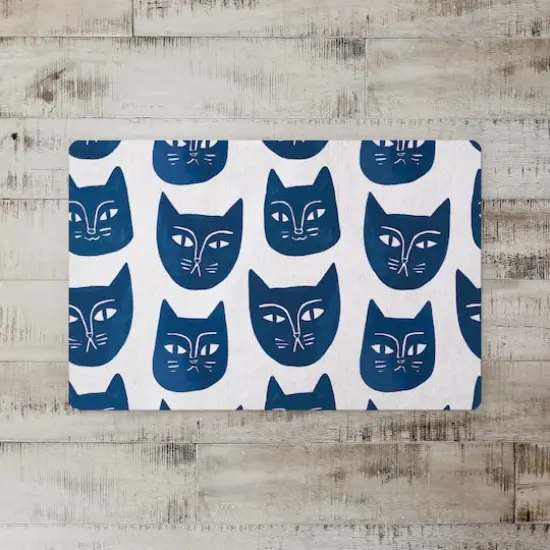 Blue Cat Face Pattern 27" x 18" Floor Mat {3}